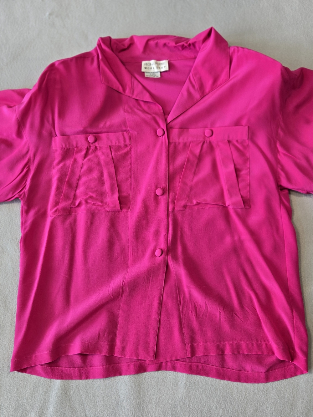 Vintage Regina Porter Workshop 100% Silk Shoulder Pad Top Fuchsia M